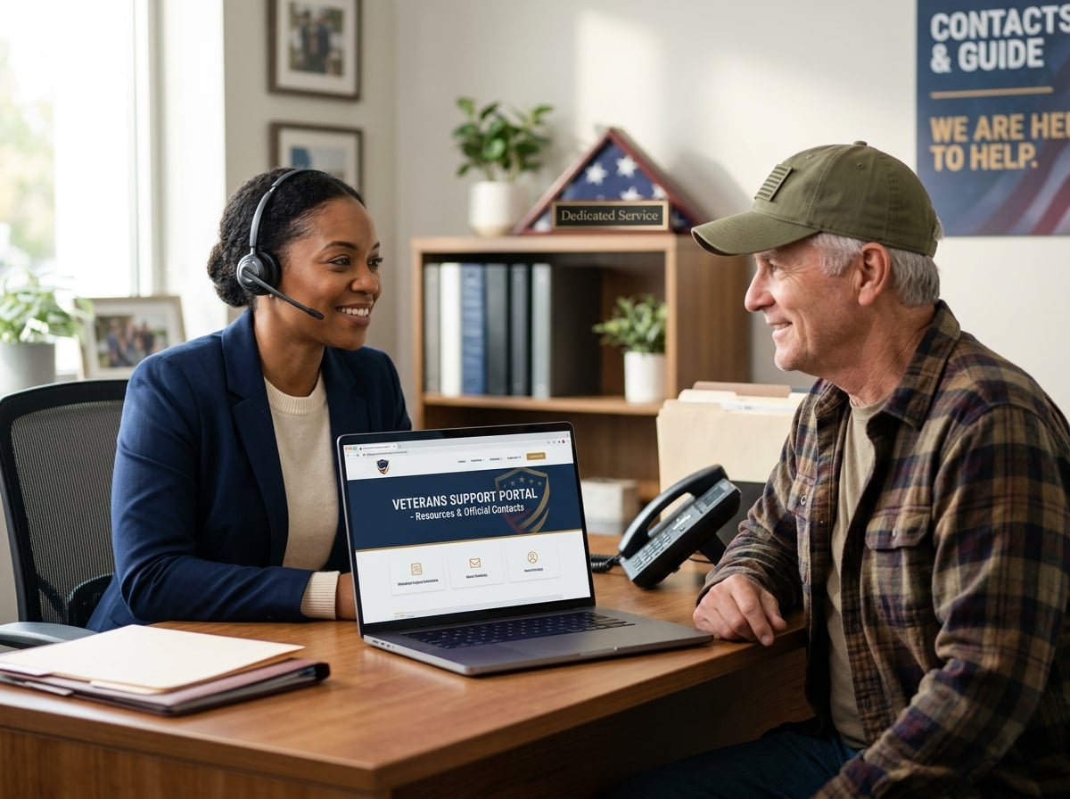 A VA support specialist helping a veteran find the right official resources