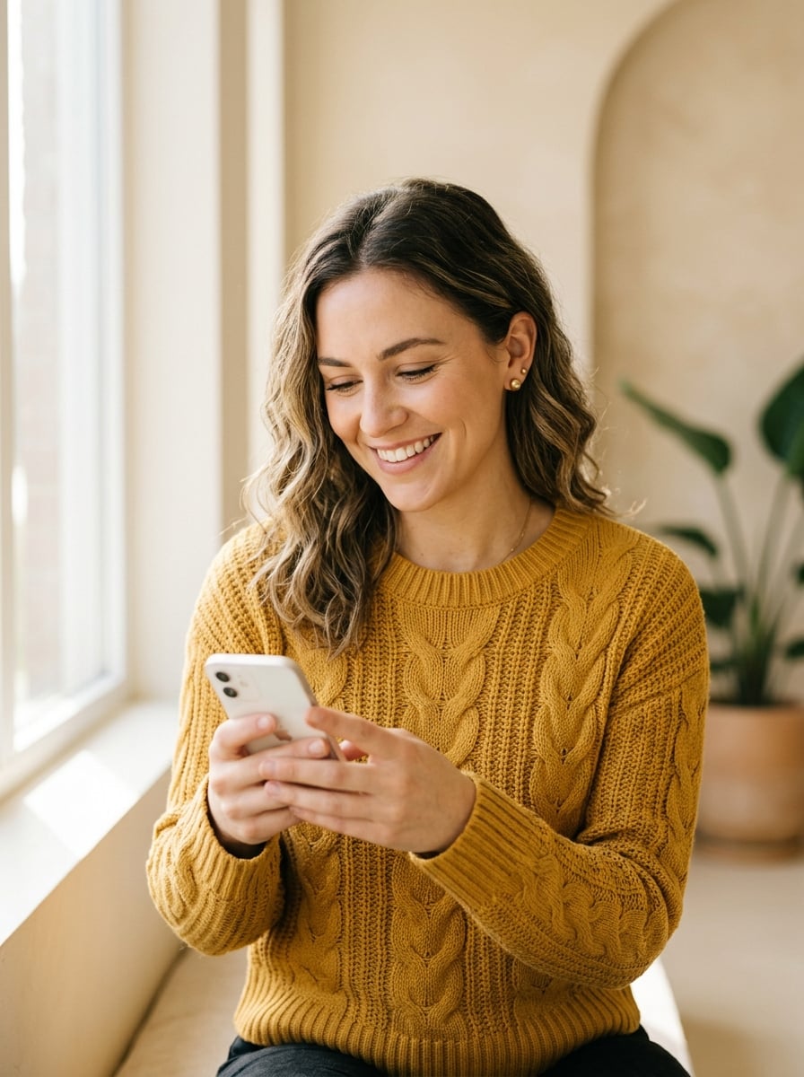 Patientin nutzt sicher die MediCareOnline Plattform auf dem Smartphone
