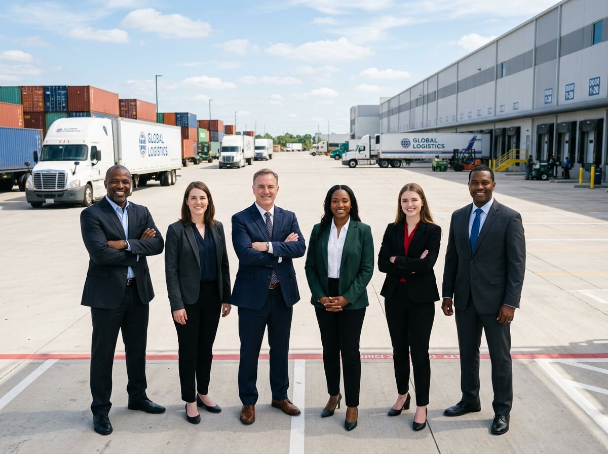 Professional transportation consulting team at a logistics hub