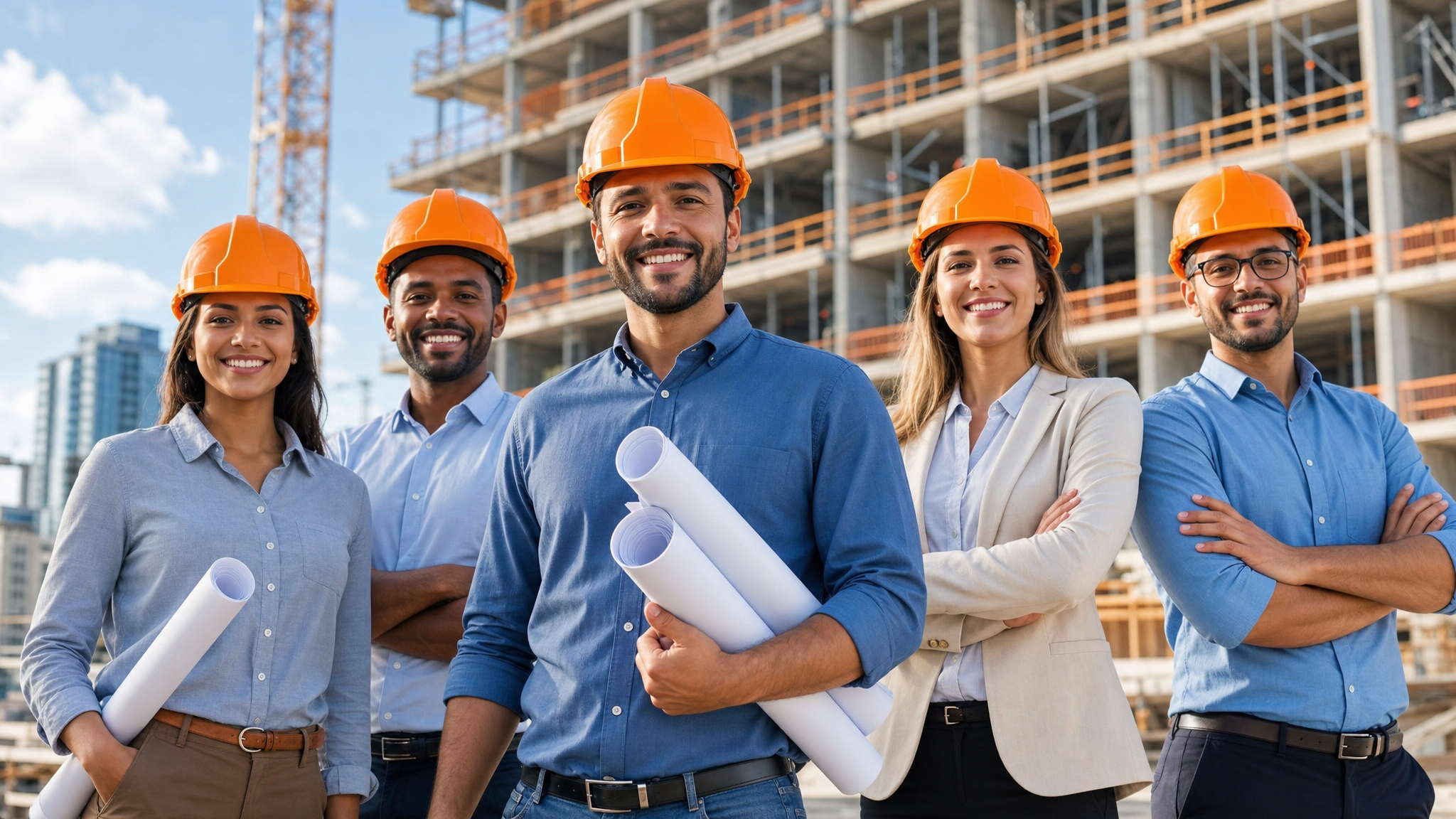 Equipe de engenharia da Engecaps em frente a uma obra