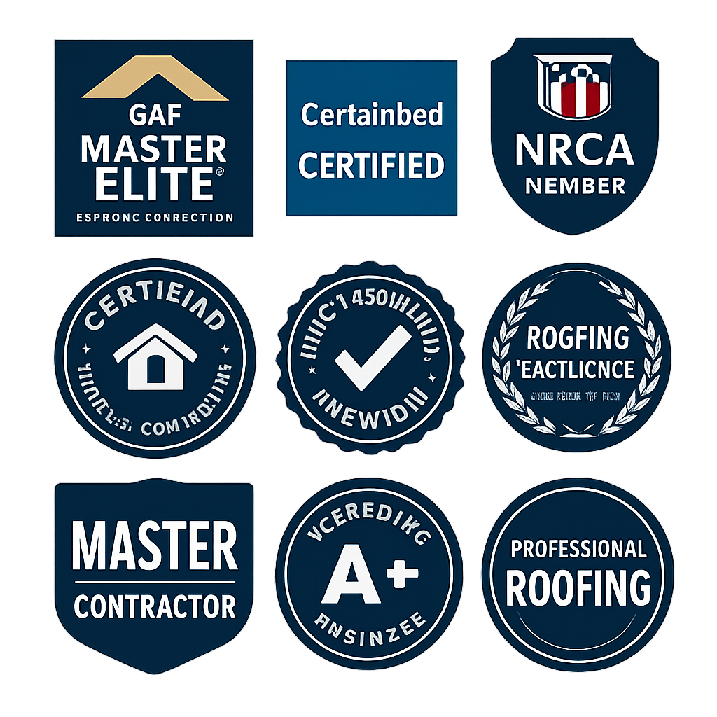 Professional roofing certifications and awards