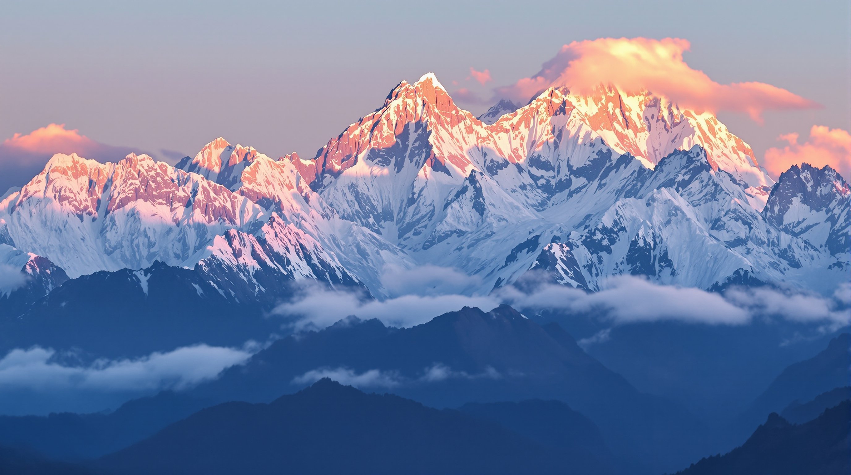 Montagne dell'Himalaya al tramonto