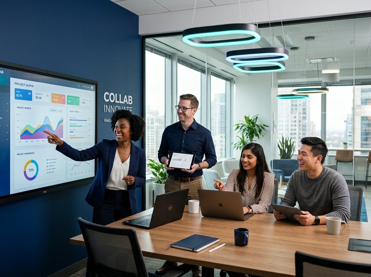 XiViX team collaborating on technology solutions in modern office