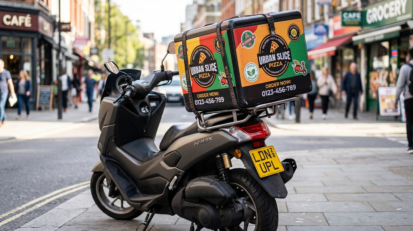 Motorcycle with BRZ Connect advertising box