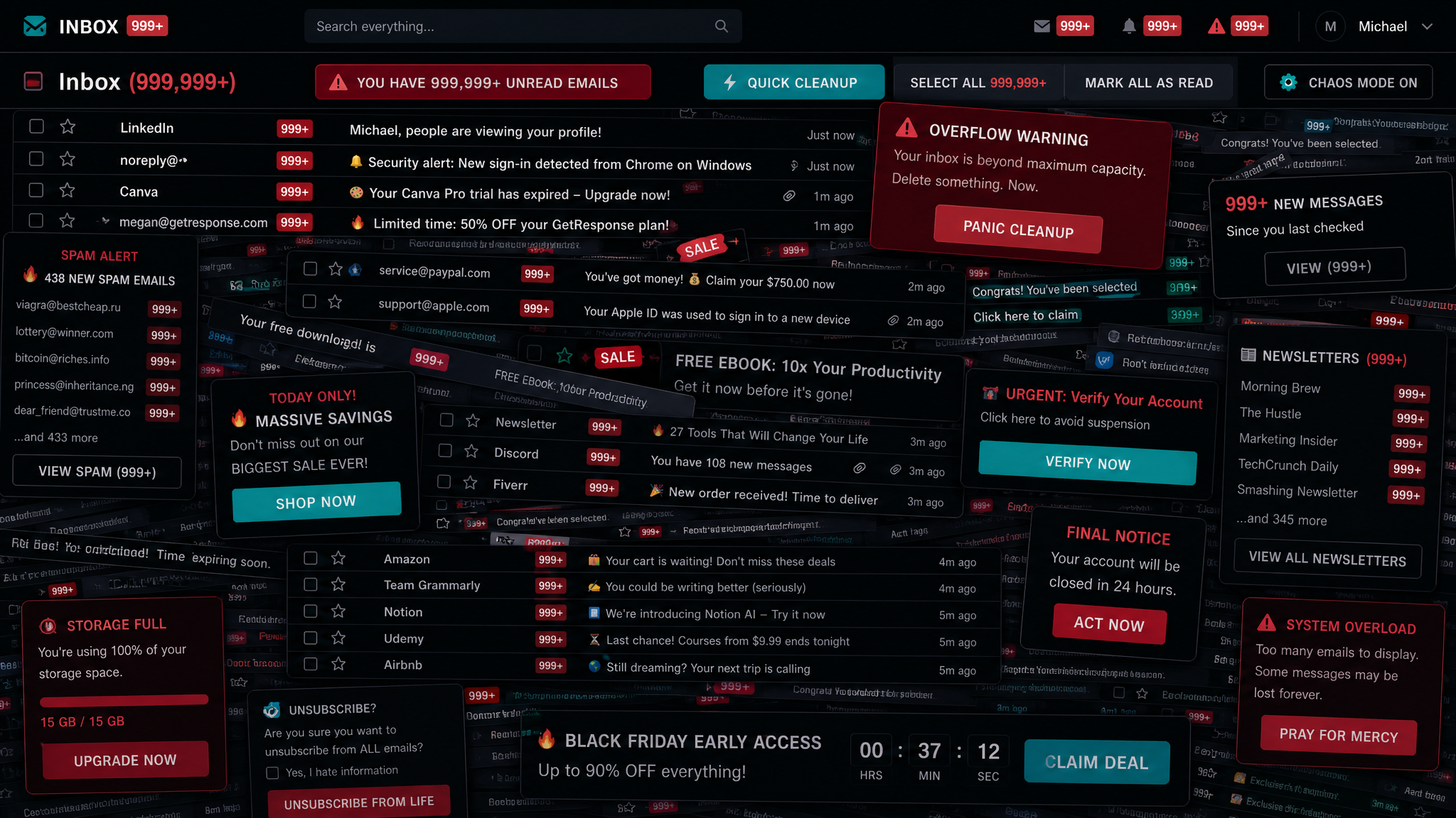 Before Digital Case Files - cluttered inbox with thousands of unread emails and chaotic folder structure