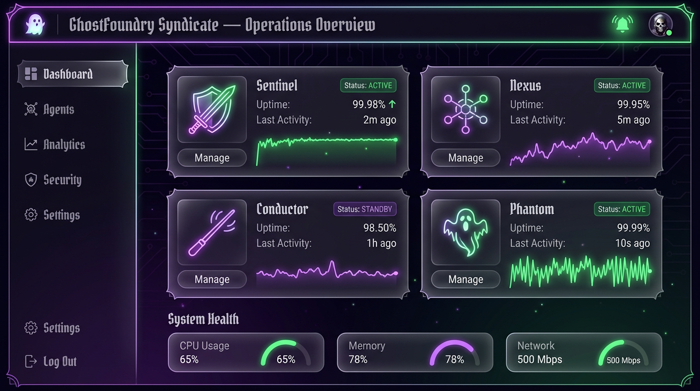 Foundry Familiars dashboard showing AI agent cards