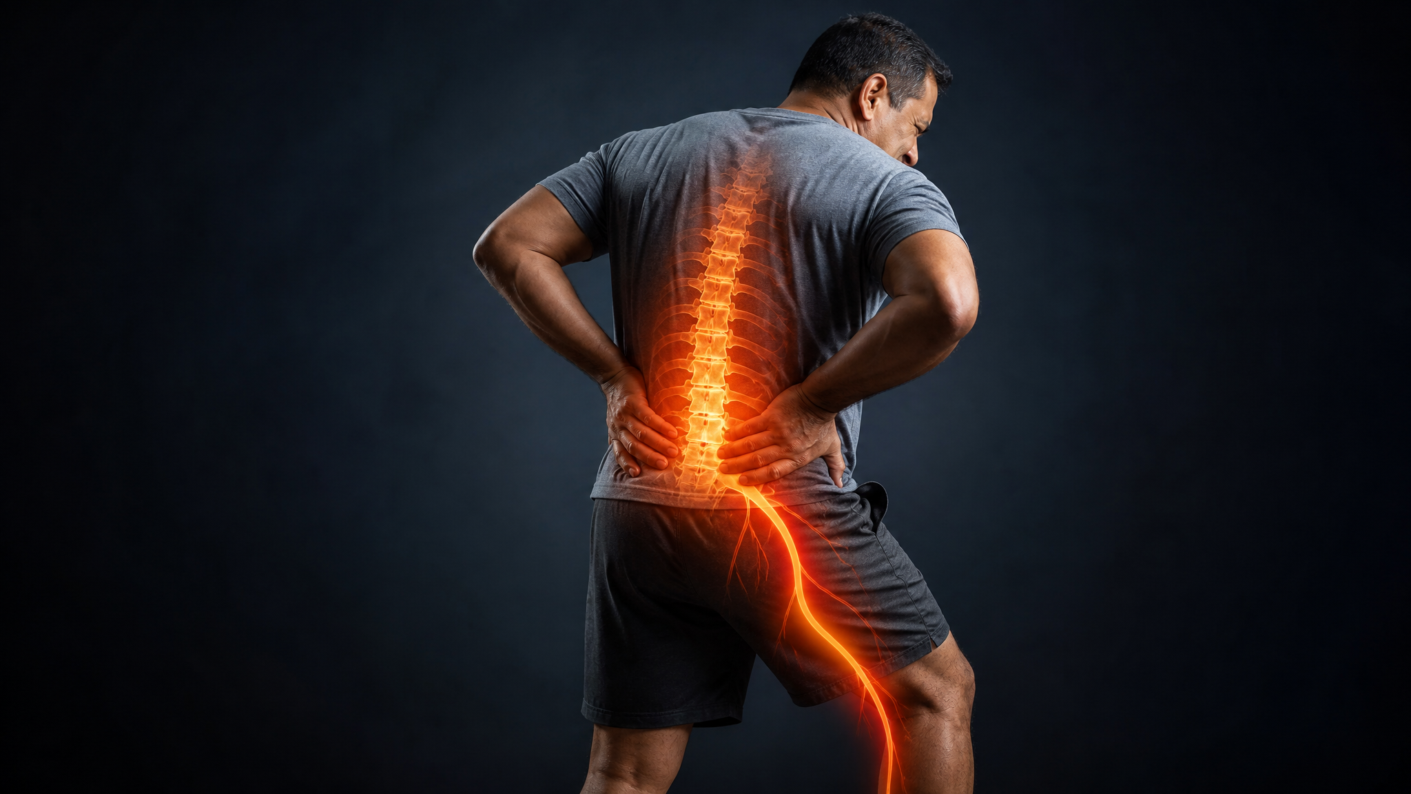 A veteran experiencing Herniated Disc / Intervertebral Disc Syndrome (IVDS), with the affected spine highlighted