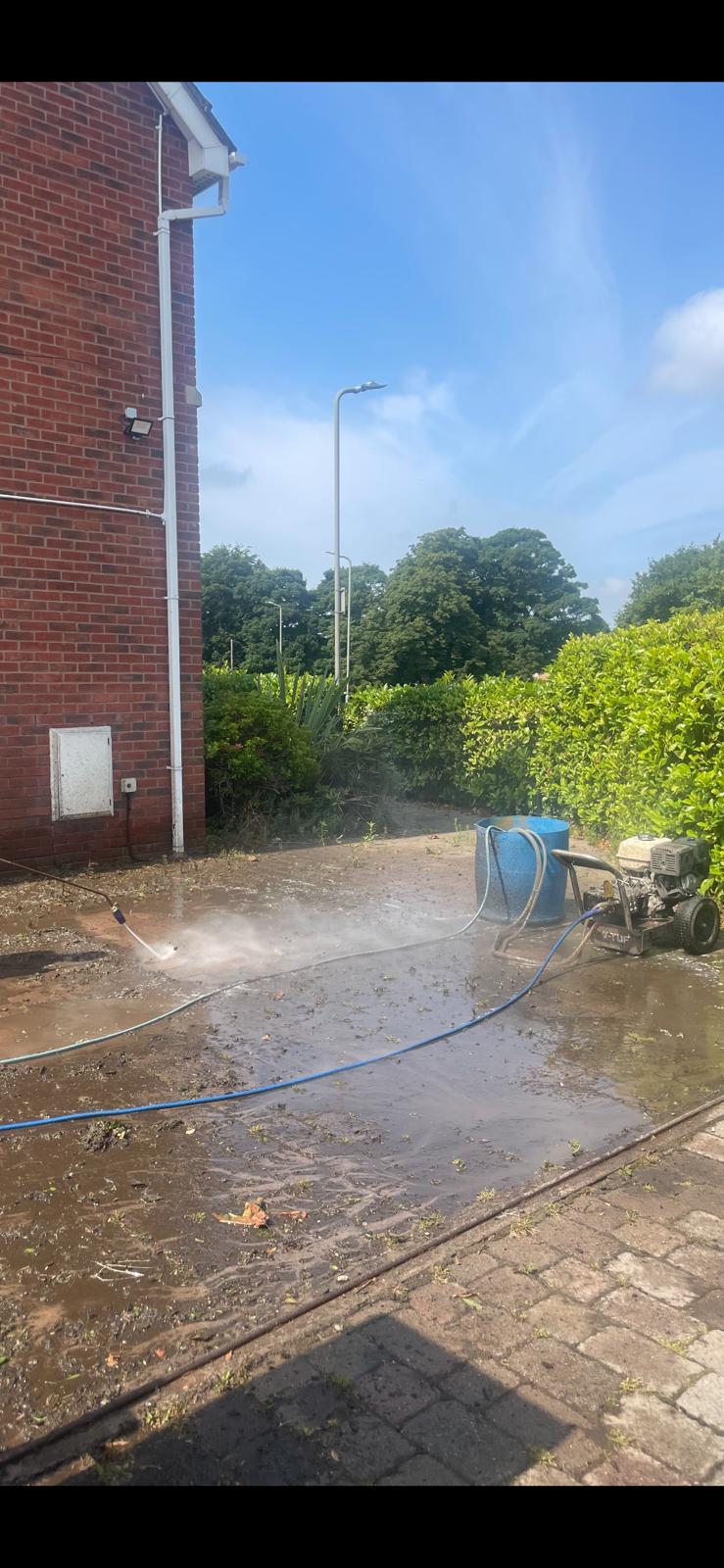 UK driveway power washing work in progress
