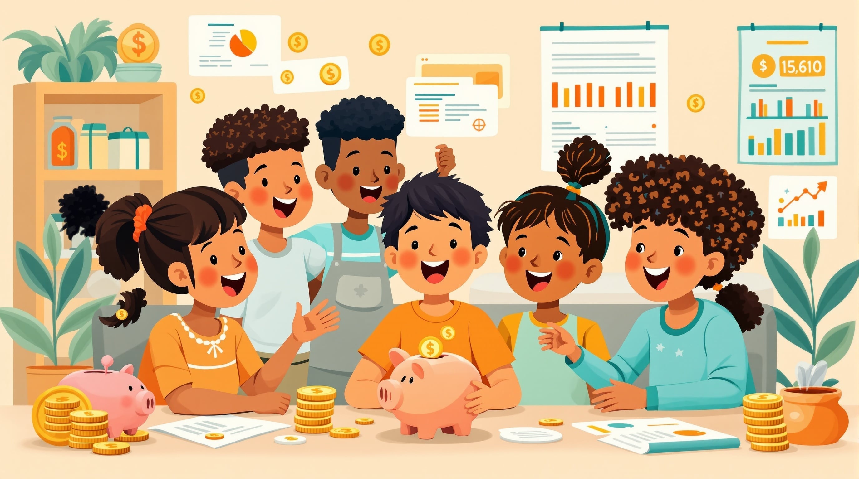 Kinder begeistert beim Lernen über Geld und Finanzen