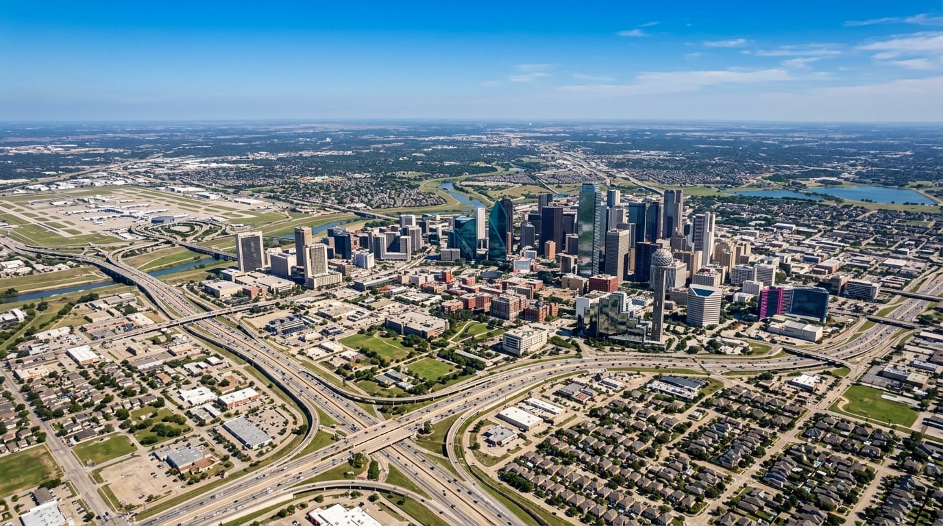Aerial view of Dallas-Fort Worth metroplex - NorthStar Drone Co. service area