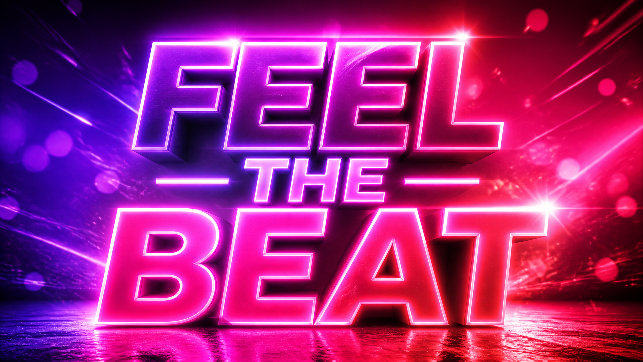 Lyric video example with glowing animated song lyrics over a neon purple and pink gradient