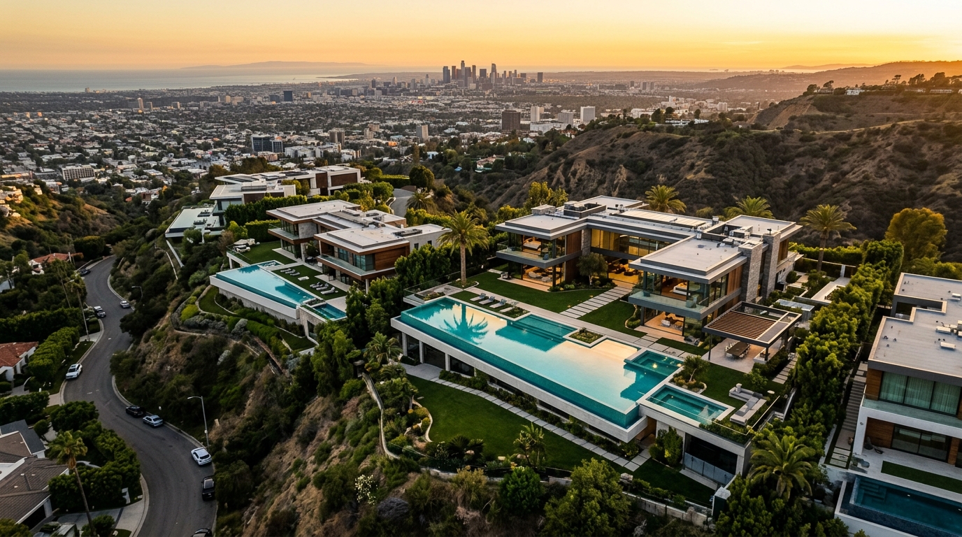 The exceptional estates of the Los Angeles hills from above — driving B2B leads through AI.