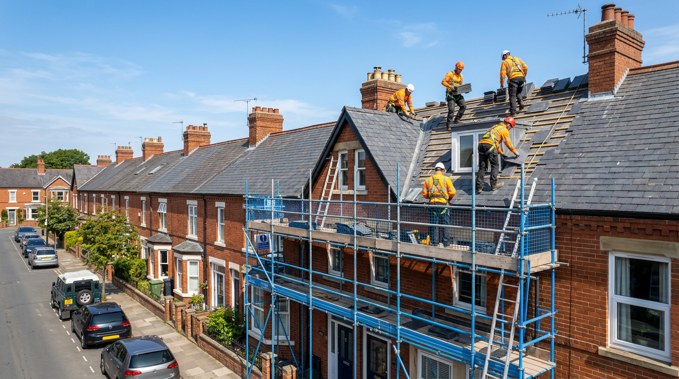 Roofing and guttering work on UK homes
