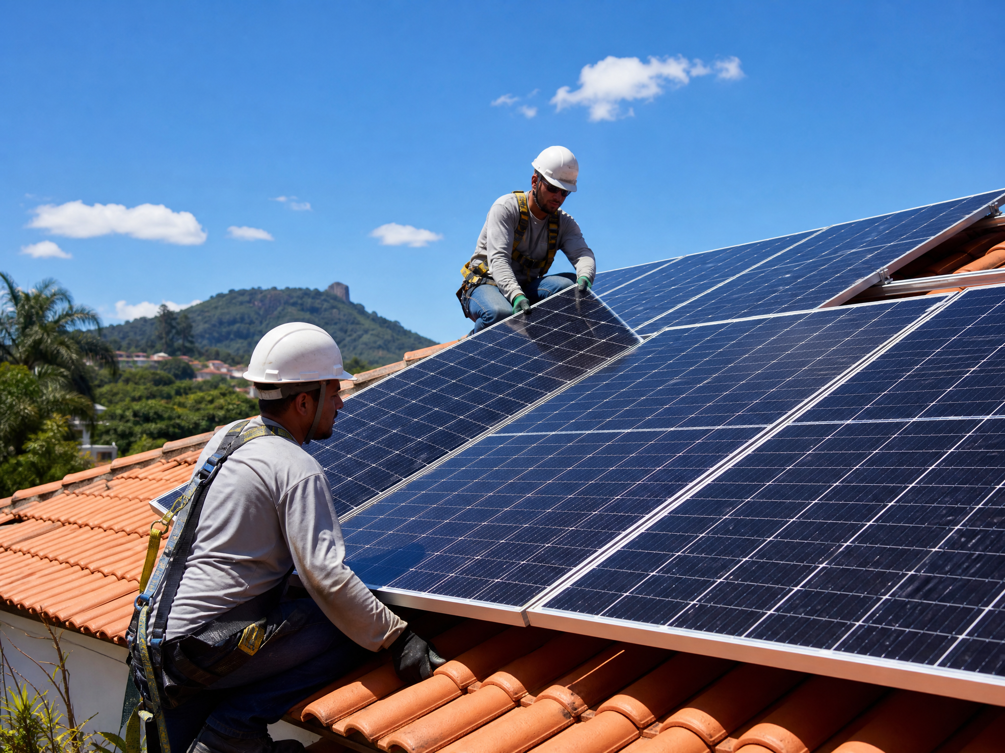 Instalação de painéis solares em residência