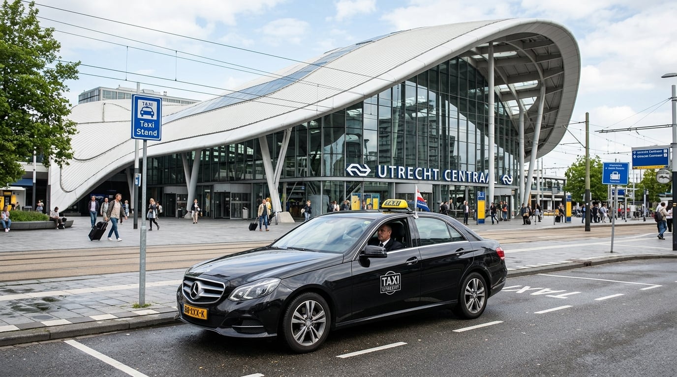Taxi klaar voor vertrek bij Utrecht Centraal Station