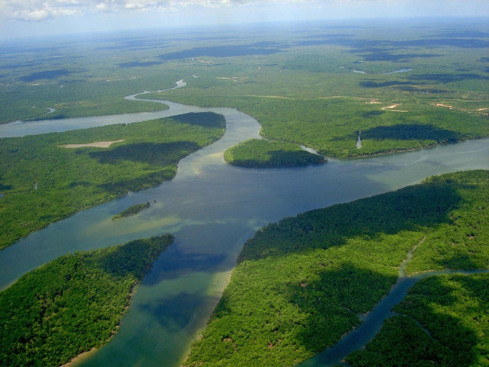A vast wide perennial river flowing through rainforest