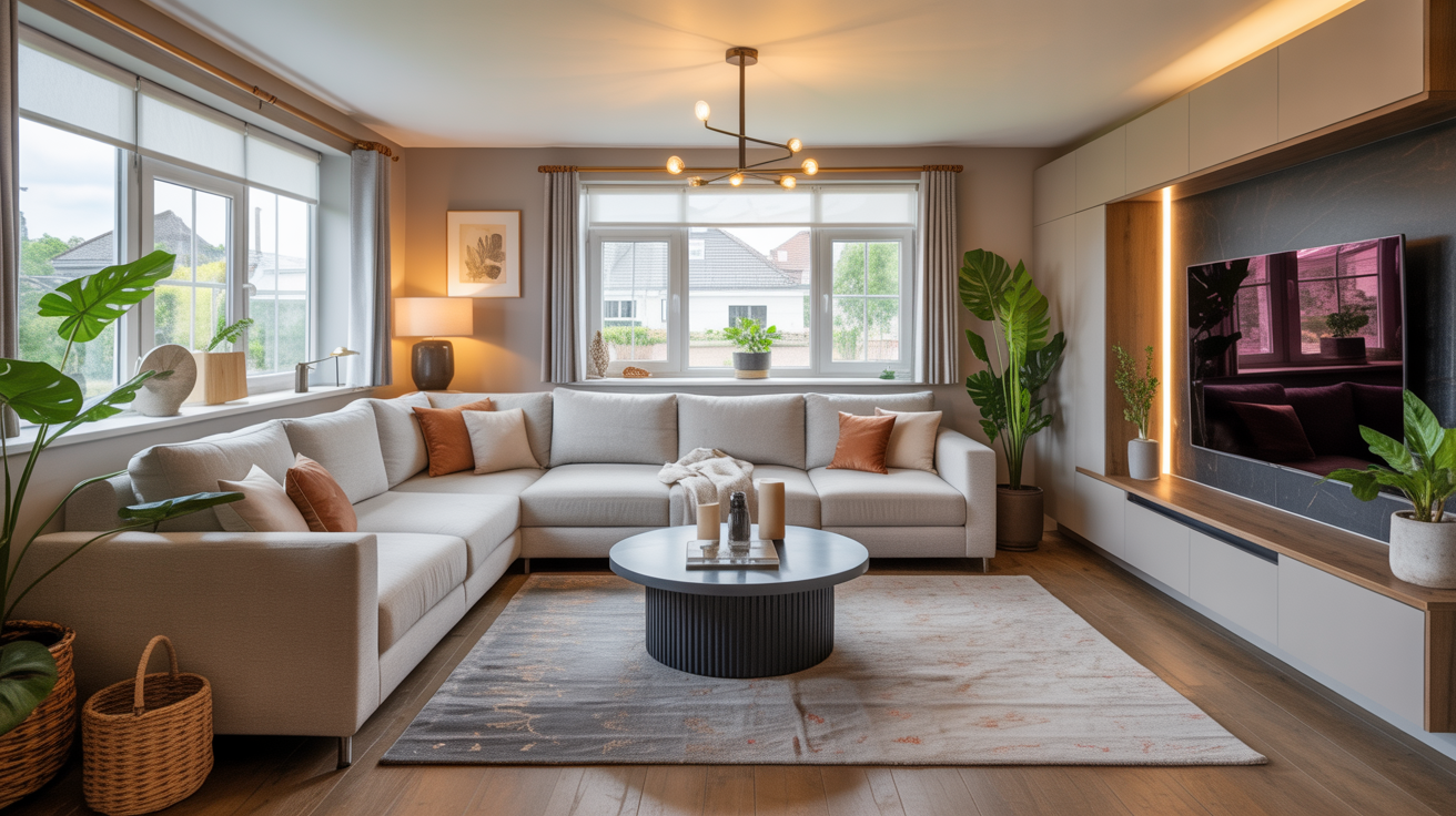 Modernized park home living room with contemporary furniture and styling