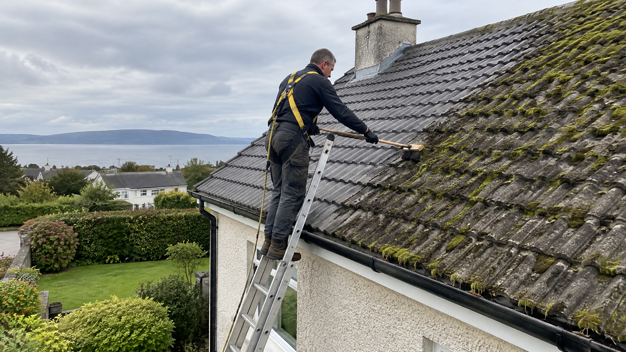 Removing moss from a concrete tile roof in Ireland