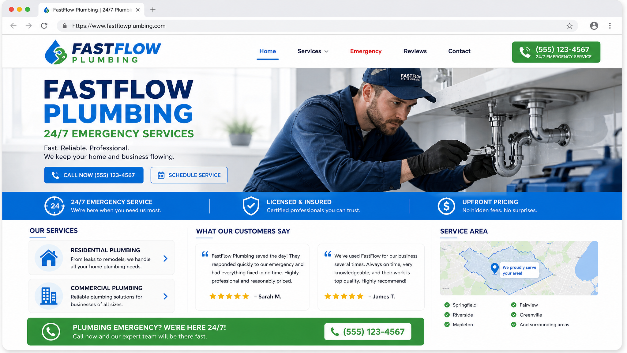 FastFlow Plumbing - example website design