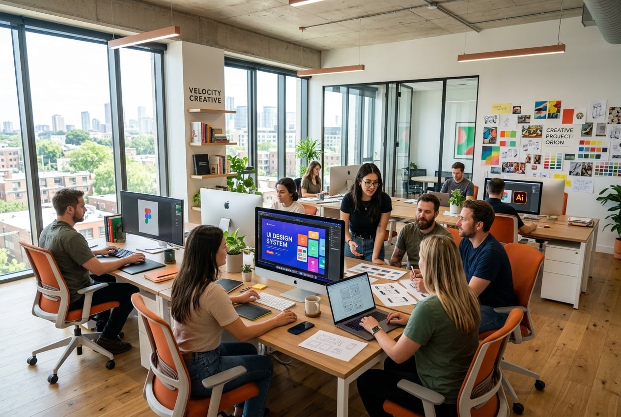 Imagine Group creative studio workspace with designers collaborating