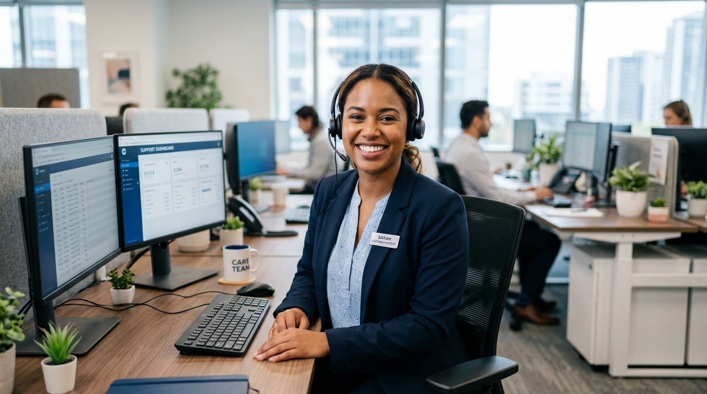 Customer service representative smiling
