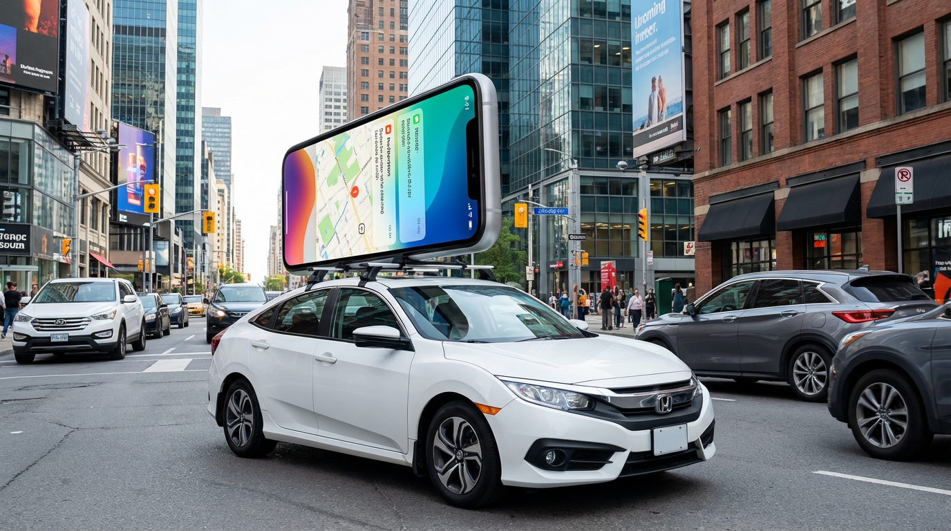 Smartphone 3D Model on Rideshare Vehicle