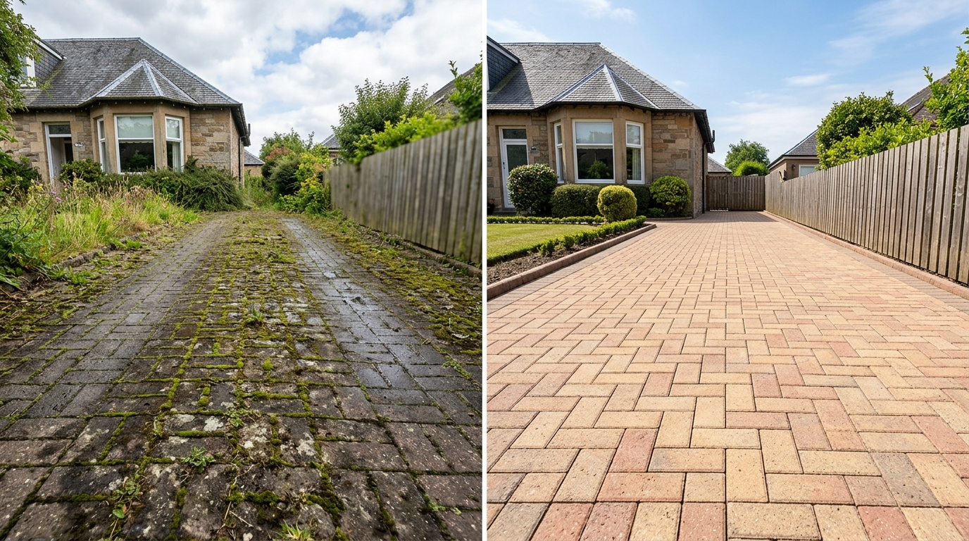 Before and after driveway cleaning