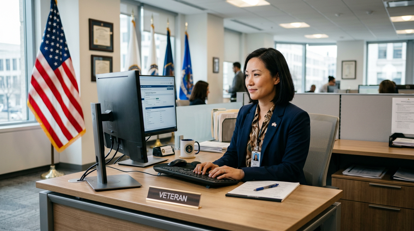 Woman veteran working at a federal government office