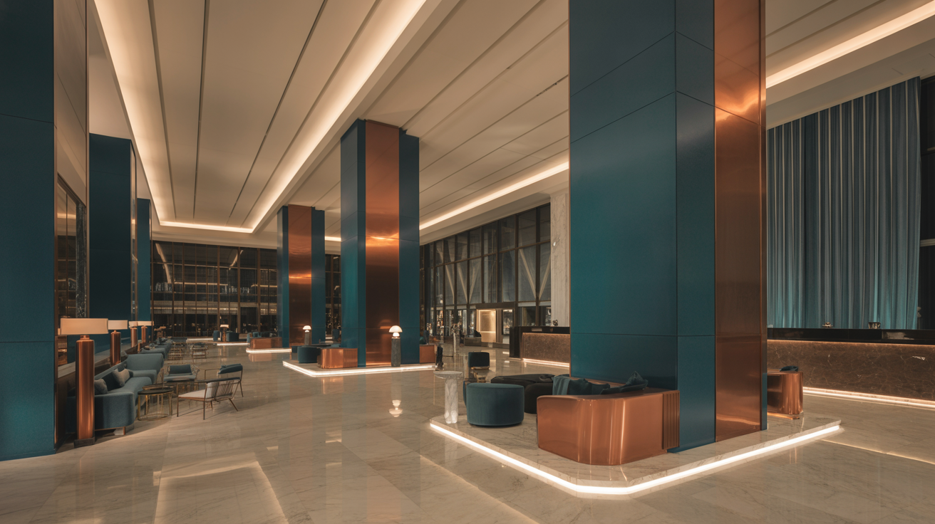Luxury hotel lobby interior showcasing high-end hospitality design and F&B operations excellence