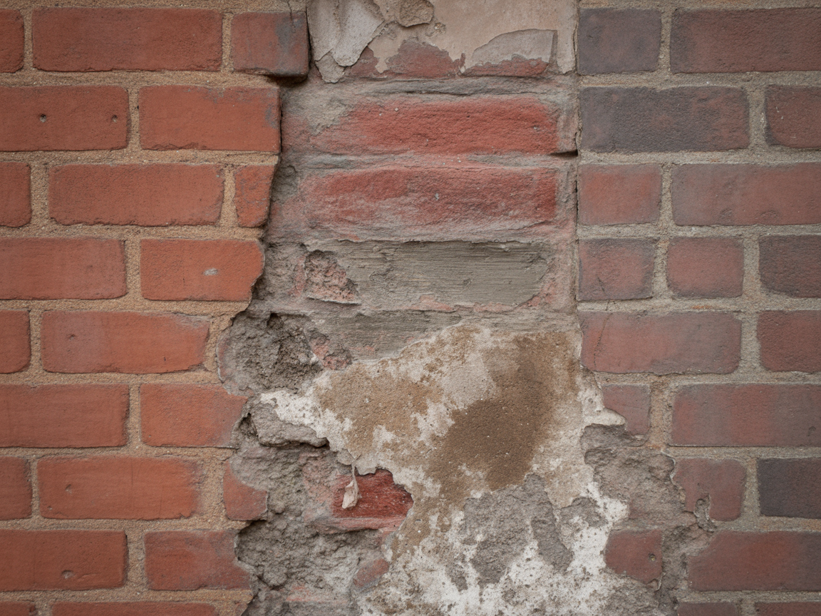 Rising damp damage on Victorian brick wall
