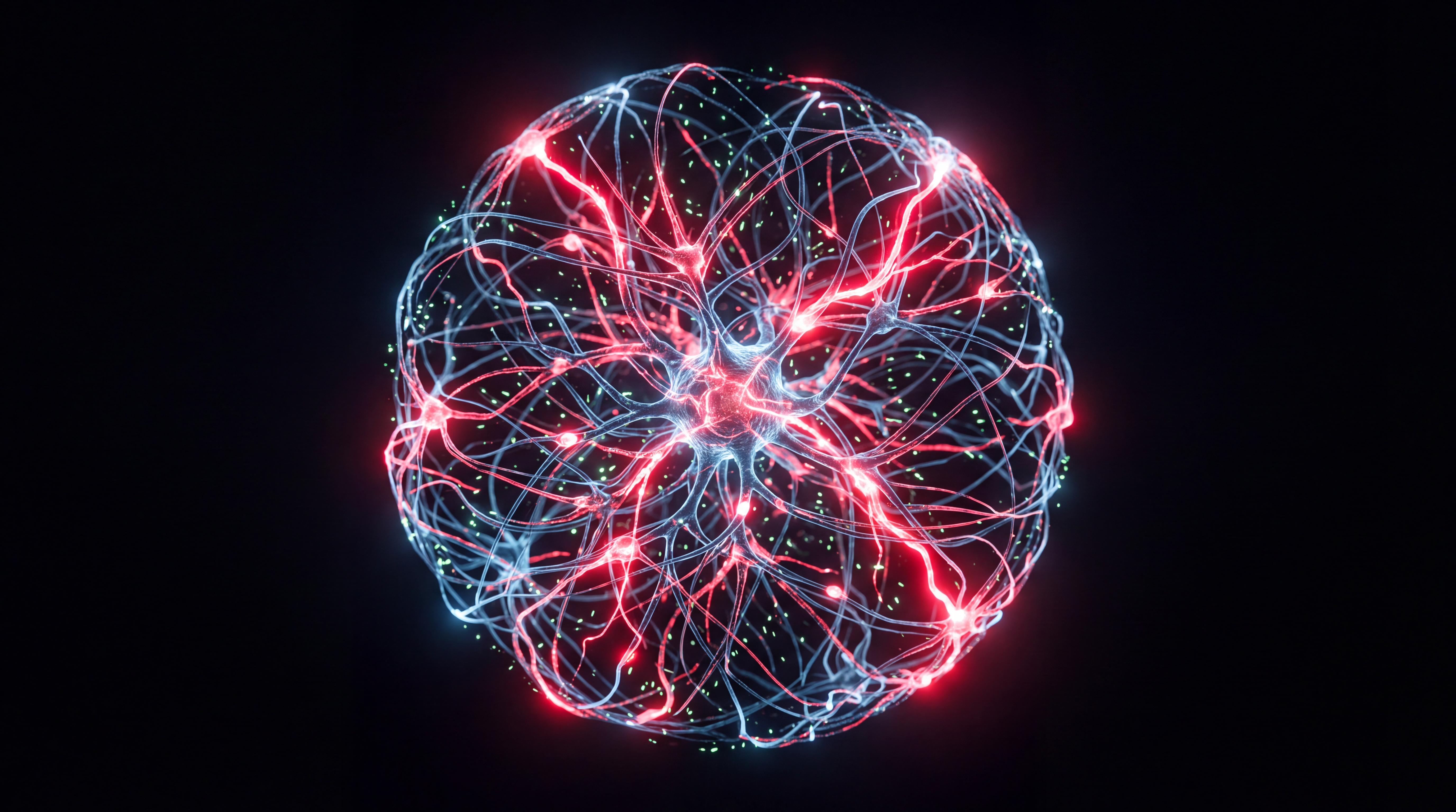 AI neural network core awakening in a void of black