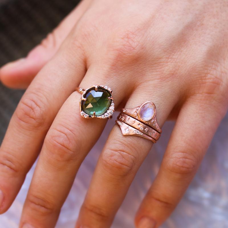Moonstone ring showcasing the stone's distinctive color and setting