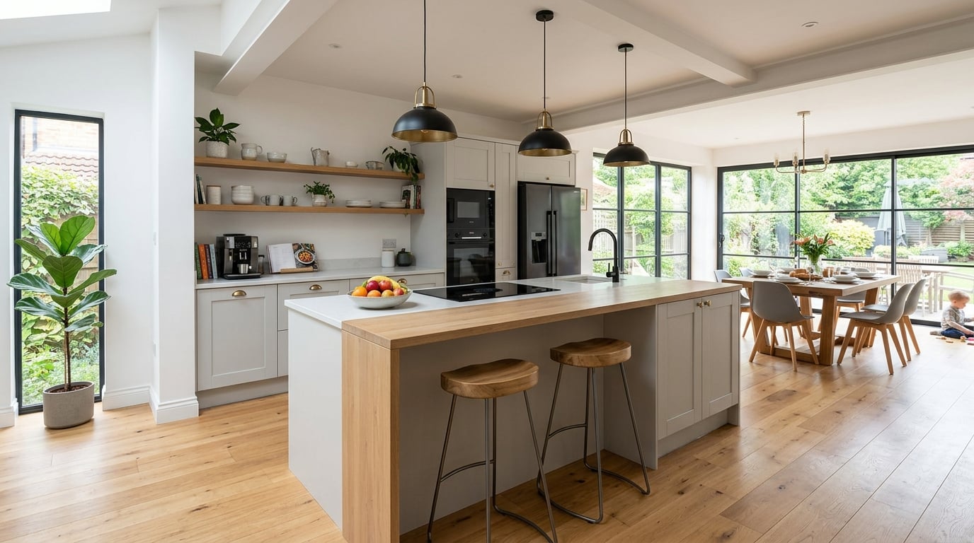 Beautiful open plan kitchen with island