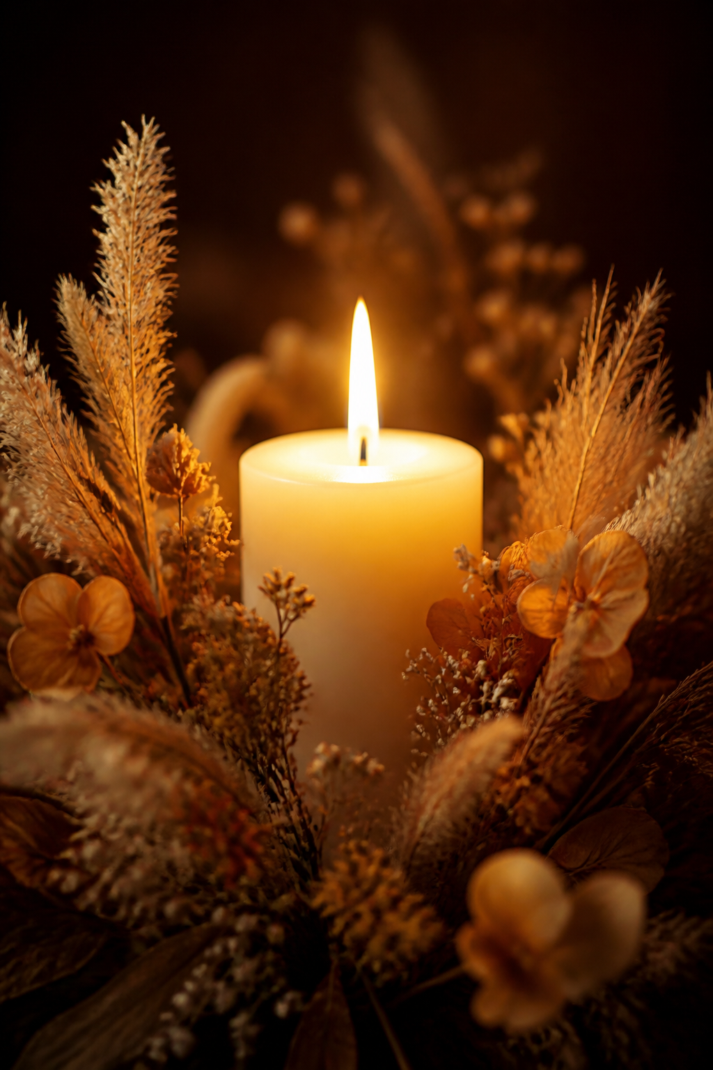 Warm candle glowing softly