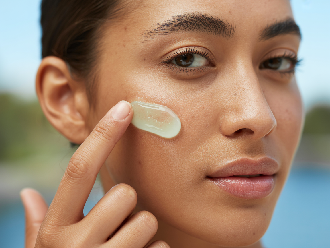 Person applying lightweight CBD gel moisturizer for oily skin care