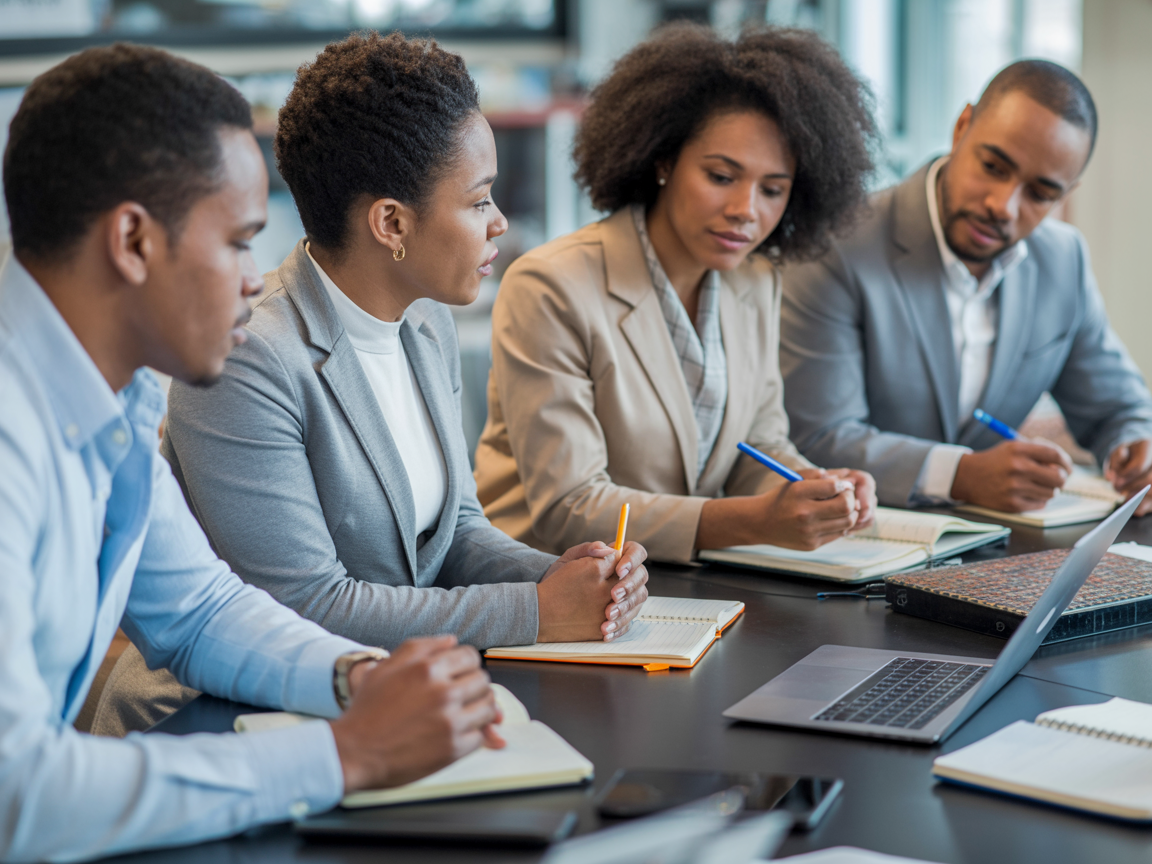 Diverse community of African-American students learning real estate together