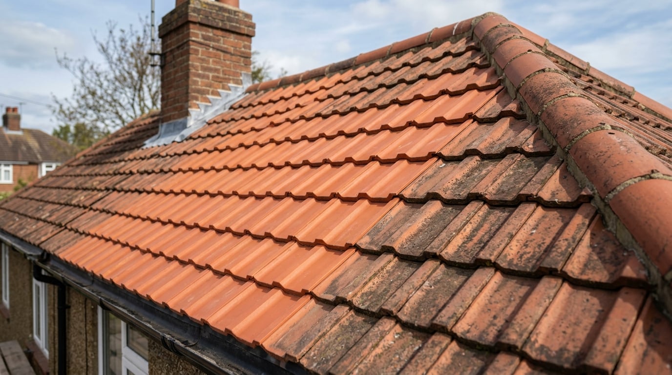 Completed roof repair with new matching tiles