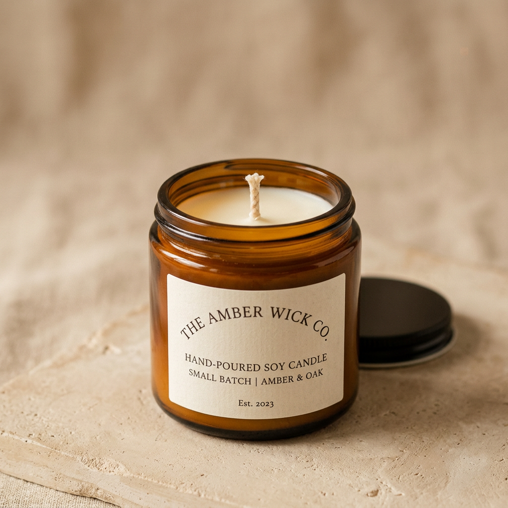 Hand-Poured Soy Candle — Amber Jar