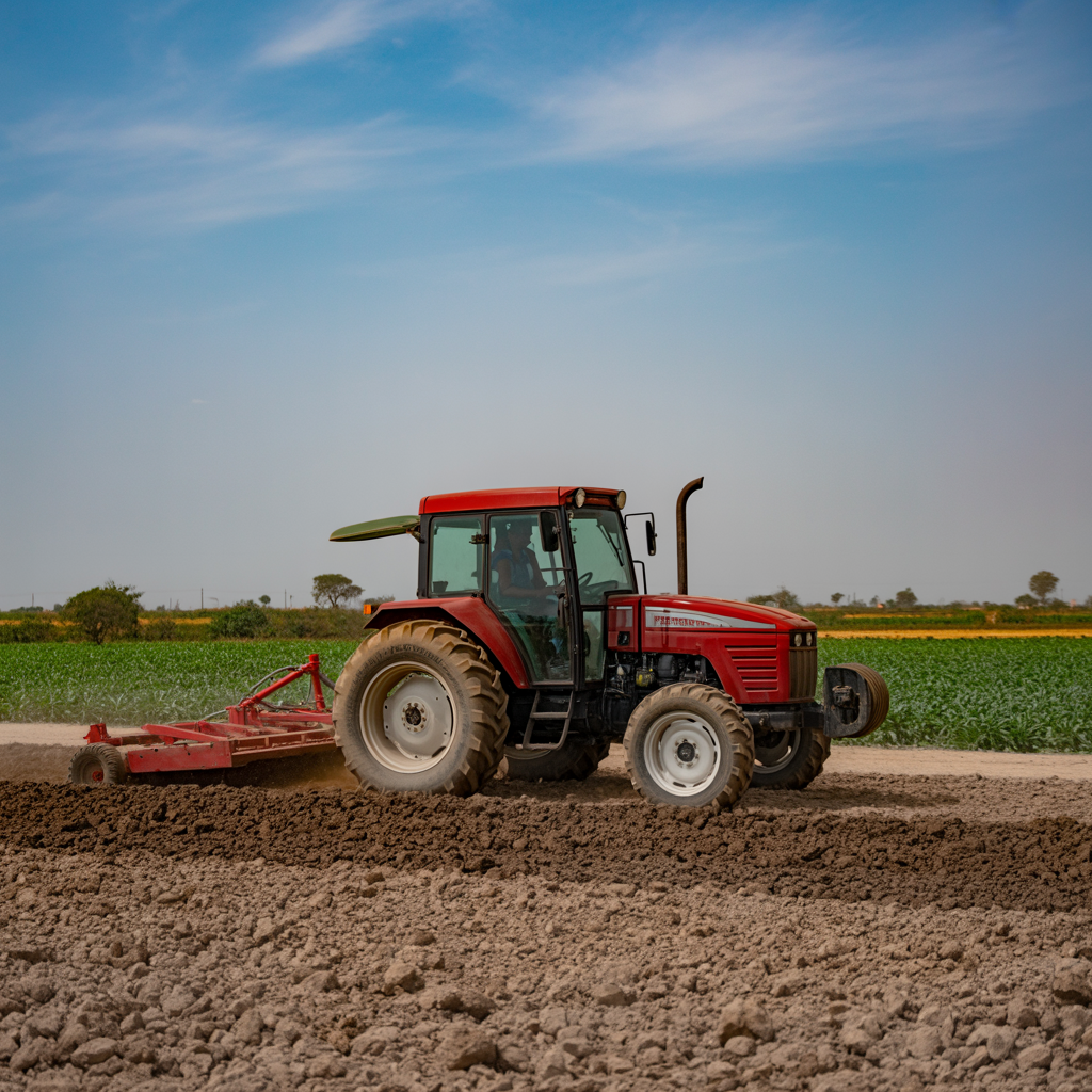 Tracteur dans un champ agricole sénégalais