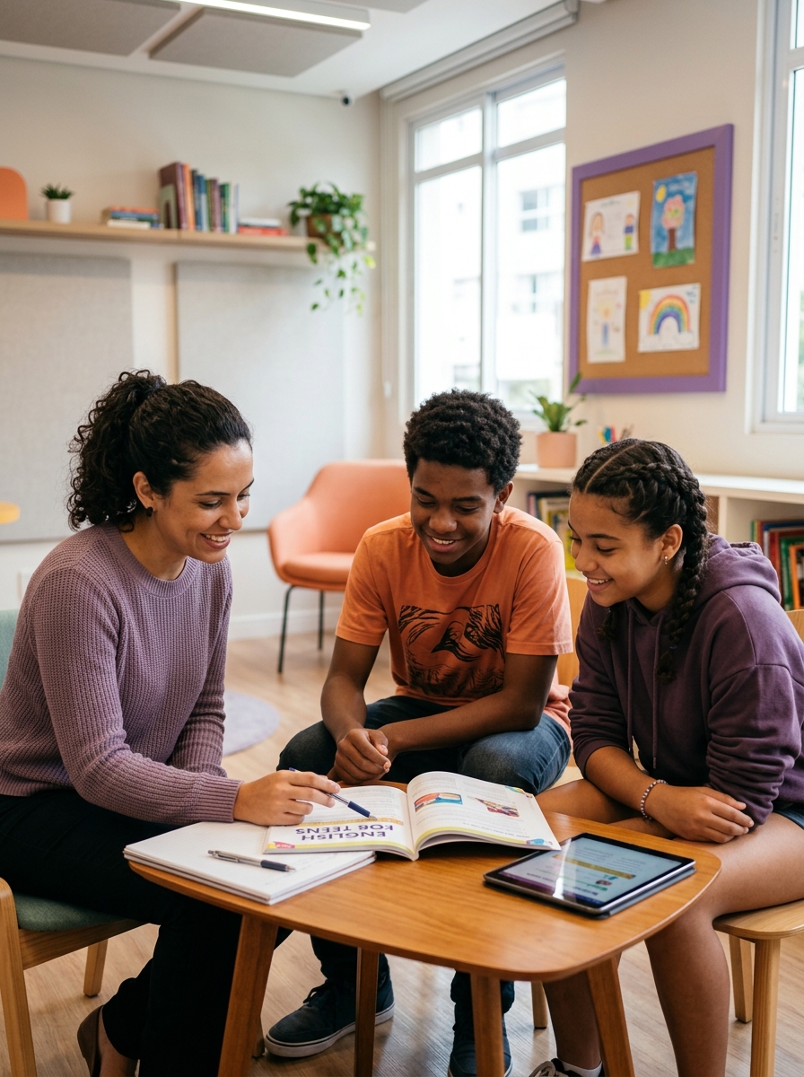Adolescentes praticando conversação em inglês