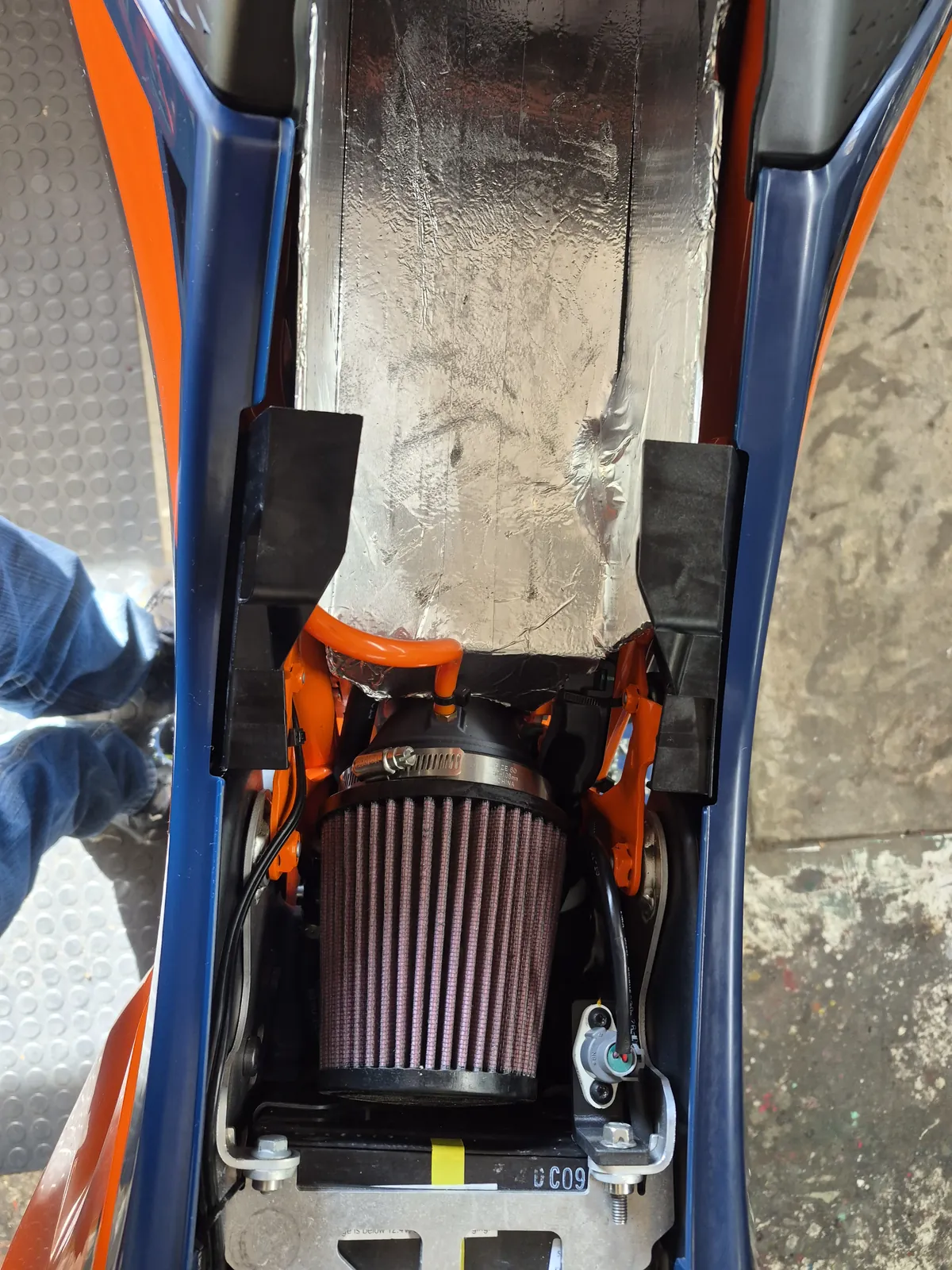 JB intake with a K&N filter installed on a 2026 KTM 690 SMC R