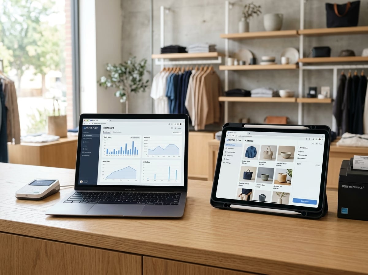 Cloud web POS running on a laptop and tablet