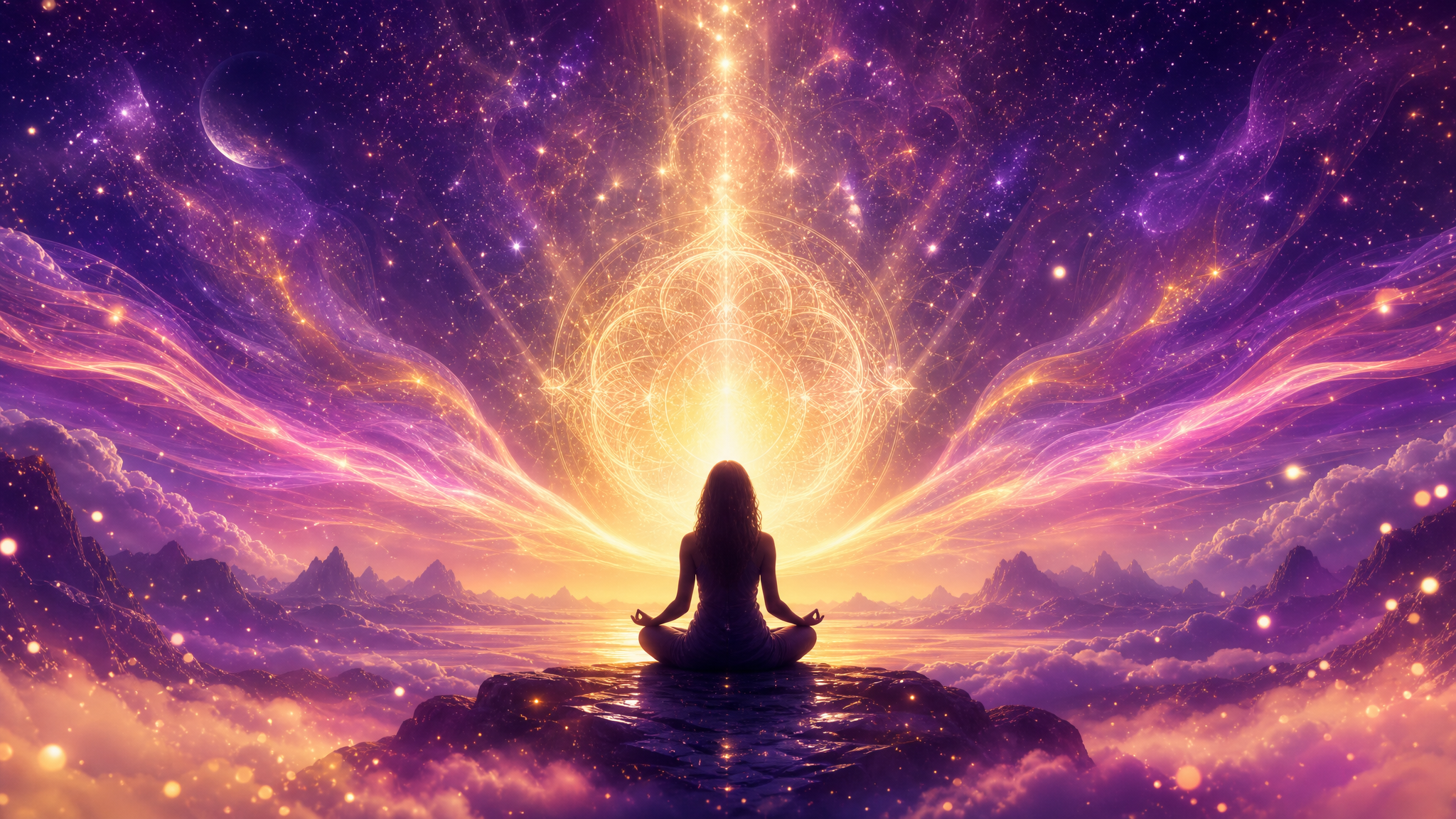 Cosmic spiritual energy with golden light