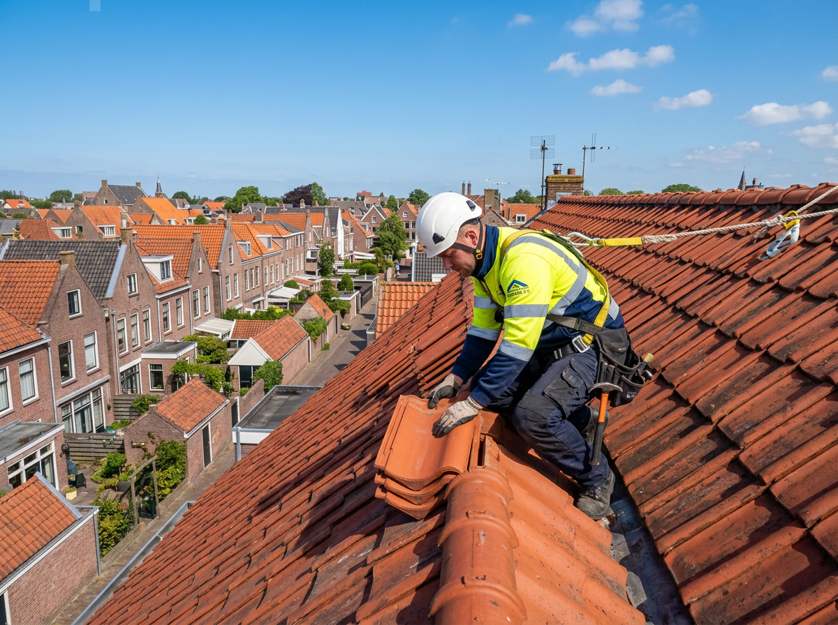 Dakdekker aan het werk