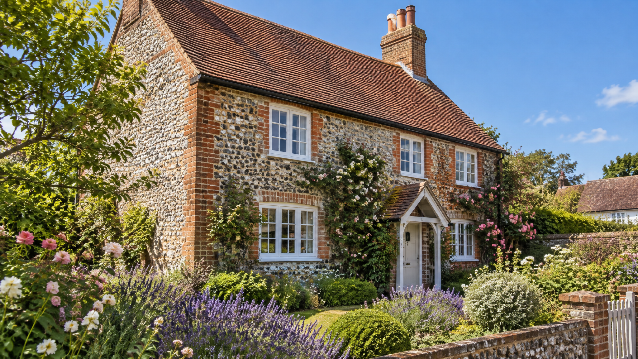 Flint cottage with a clay tile roof in Sussex