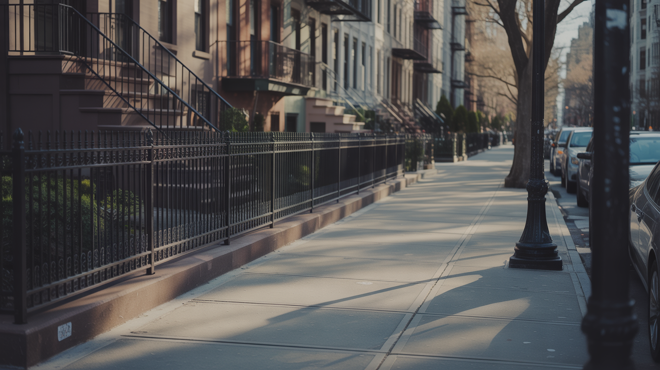 Morning light on a quiet New York sidewalk