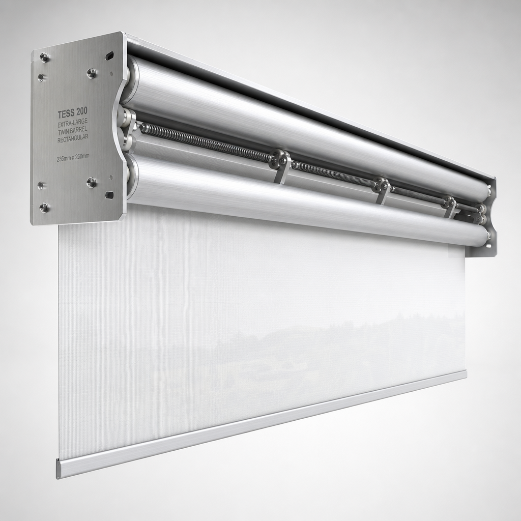 Large-Span & Pergola Shades — Guthrie Douglas TESS 200 Twin-Barrel Roller Shade — distributed by Blind Solutions®