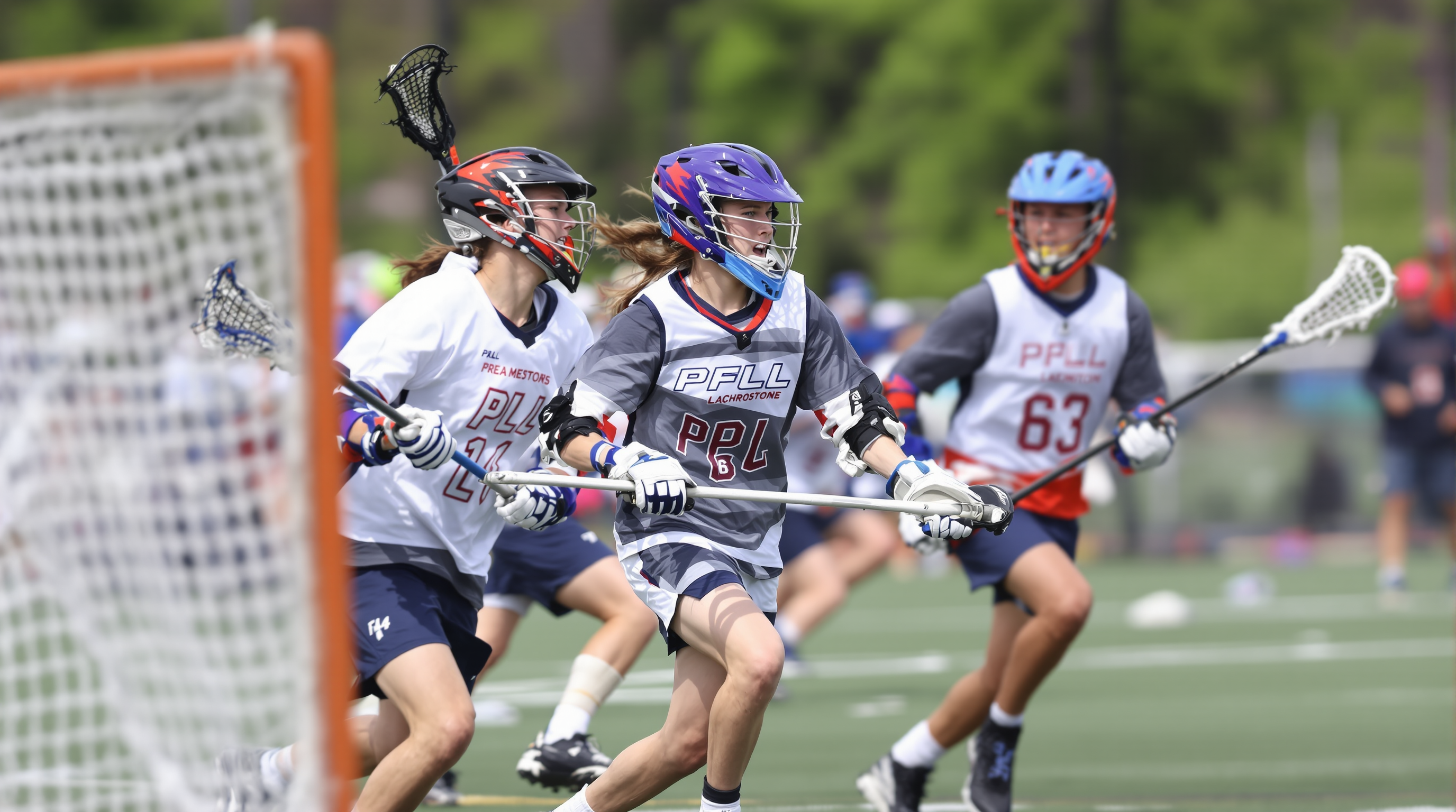 Youth lacrosse players in action