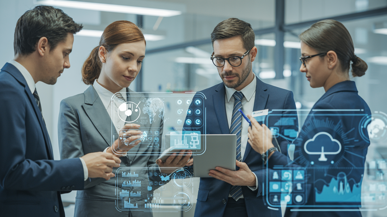 IT Consulting services - professionals collaborating with technology