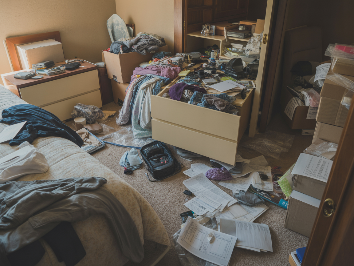 Messy bedroom before estate cleanout in Kingman AZ